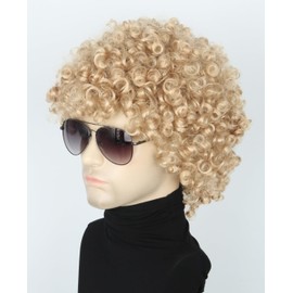 Topcosplay 70s 80s Blond Afro Wig for Men or Women Rock Disco Wigs Hippie Wig Short Afro Curly Hair Wig