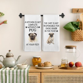 BitKAM Pug Gifts Kitchen Towels Set of 2, Pug Gifts for Lovers Women Dish Tea Towels, Funny Dog Mom Dad Gifts for Women Men Owners Hand Towels, Funny Dog Kitchen Decor, 16x24 Inch