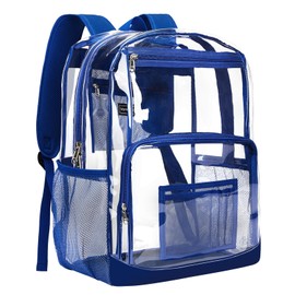 Vorspack Clear Backpack Heavy Duty - Extra Large Clear Bookbag Transparent Backpacks for Adults See Through Backpack for College Work Travel - Blue, Blue, X-Large, Clear