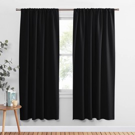PONY DANCE PONY DANCE Blackout Curtains 72 inch Long - Solid Rod Pocket Thermal Insulated Panels for Living Room - Black Out Energy Efficient Window Drapes for Bedroom, 42-inch by 72-inch, Black, 2 Pieces