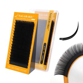 NAGARAKU Flat Ellipse Eyelash Extensions, 5TH GEN AIR SERIES Double Tips Lashes Lighter Thinner Flat Split Tips Individual Lash Matte Black Classic False Eyelashes 16 Rows -0.15 C Curl 14mm