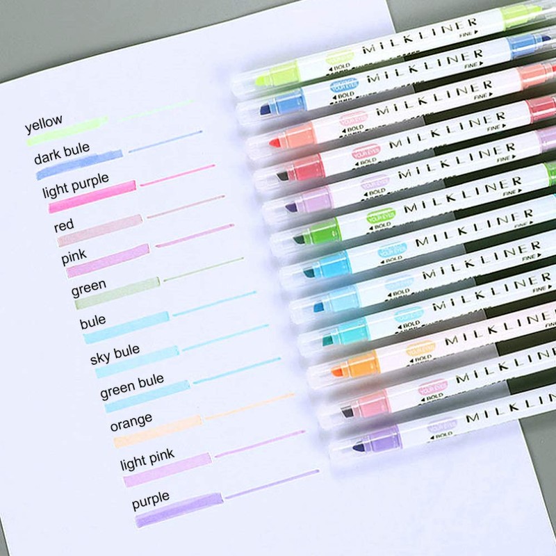 EooUooIP Highlighters Pen, 12 Colors Broad and Fine Tips Pastel