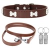 Suiecuor Leather Collar and Lead Collar with Metal Bone Decoration