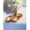 Gold Earrings with July Birthstone Hot Pink Cubic Zirconia Hoops