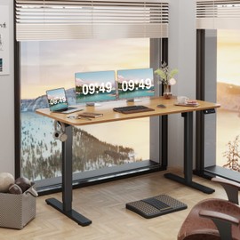 Furmax Electric Height Adjustable Standing Desk Large 55 x 24 Inches Sit Stand Up Desk Home Office Computer Desk Memory Preset with T-Shaped Metal Bracket, Maple