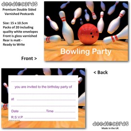 doodlecards Birthday Party Invitations Bowling Party Invitation 20 Ready to Write Postcards and 20 Envelopes. Printed in UK, Premium Quality & 100% Recyclable.