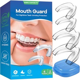 Mouth Guard for Teeth Grinding, Upgraded Night Guards for Sleeping, Pack of 4 Moldable Mouth Guard Stops Bruxism and Teeth Clenching 2 Sizes with a Travel Cases
