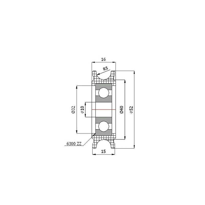 ZAB-S C52/10LL Profile Plastic Roller with Ball Bearing for Rope