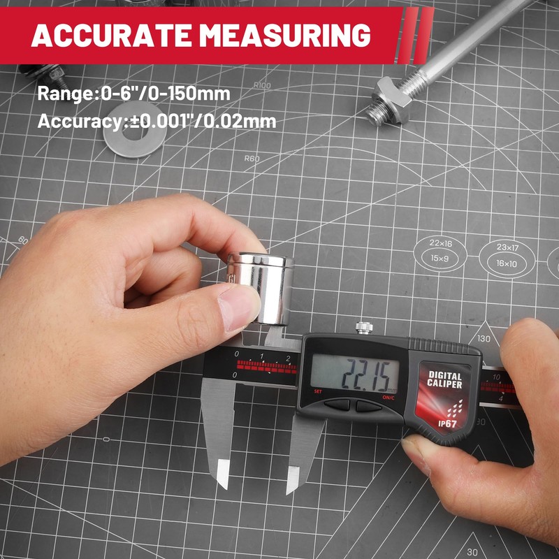 Standard Gage IP67 Digital Caliper Measuring Tool 0-6" Range, ±0.001"