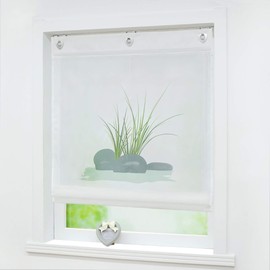 Joyswahl Zoe Roman Blind Voile Roman Curtains with Hooks Eyelet Roman Blind W x H 80 x 140 cm White/Green Pack of 1