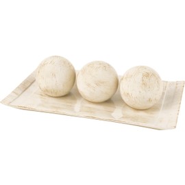 Rustic Luxe Home Decor - Decorative Tray and Orb Set - Centerpiece Table Decorations for Coffee Table Decor - Modern Farmhouse Decor - Decorative Accents Bowl with Spheres Balls for Dining Table Decor