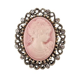 Brooch Pin Cameo Pink Bronze Steel, Resin