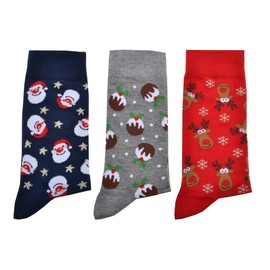 3 Pairs of CHRISTMAS Socks,Red, LARGE 8-11