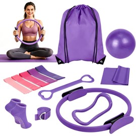 Juego Anillos Fitness para Pilates,13 Piezas Equipo de Pilates con Pelota, Correa de Resistencia, Anillo de Yoga, Calcetines Antideslizantes, Bolsa de Almacenamiento,Adecuado para Yoga, Pilates