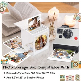 DEXLALA 4.2''x3.5'' Acrylic Frame for Polaroid i-Type/600/SX-70/Instax Square Film, Photo Storage Box with Sliding Lid, White Wedding Guest Book