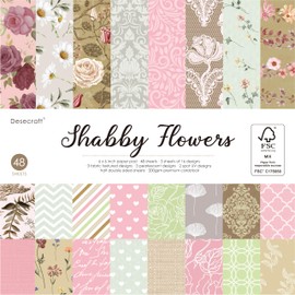 Desecraft 48 sheets 6 X 6 Scrapbooking Cardstock Decorative Paper Pack - Shabby flower - for Card Making Journaling Planner Origami Scrapbook Paper Scrapbook Materials Supplies