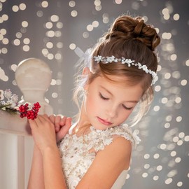 Ouligay Flower Girl Headpiece, Rhinestone Silver Crystal Pearl Flower Girl Crown Headband Hair Accessory for Weddings, Birthdays, Parties, First Communion