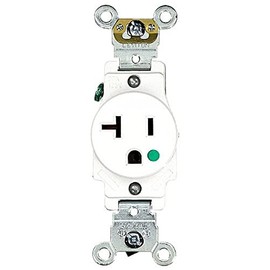 Leviton 20 Amp, 125 Volt, Extra Heavy Duty Hospital Grade, Single Receptacle, Straight Blade, Self Grounding, 8310-W, White