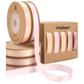Vitalizart Ribbons for Crafts 3/8" x 50 Yd Satin Ribbon Double Face Gift Wrapping Silk Like Fabric Flower Bouquet Birthday Party Decorations Bridal Shower Wreath Hair Continuous Pink Nude Rose Tan