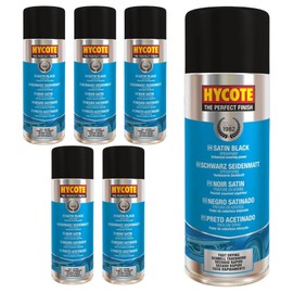 Hycote Satin Black Spray Paint 400ml X 6 (Pack of 6) – Smooth Low Sheen Black Acrylic Finish – UV Resistant – Ideal for Metal, Plastic, Automotive Surfaces