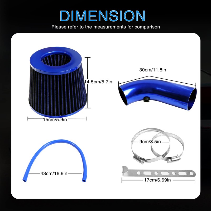 AICARS 3 Inch Universal Cold Intake Pipe Induction High Flow