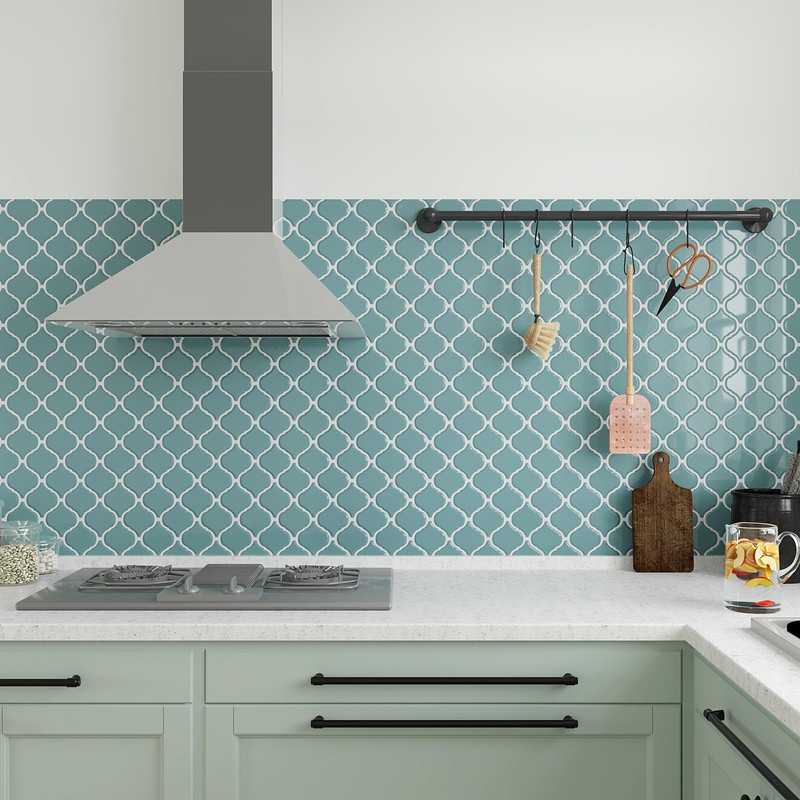 VEELIKE Light Teal Moroccan Peel and Stick Tile Backsplash 6