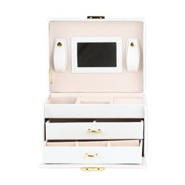 3 Tiers PU Leather Jewelry Storage Case Display Box Holder Organizer with Mirror (White)