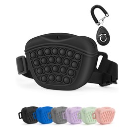 Gobeigo Dog Treat Pouch with Training Clicker 2.0-Upgrade Stronger Magnetic Closure to Avoid Spilling, 1.67 Cup Silicone Treat Bag Fanny Pack with Waist Belt for Pet Training Walking (Black)