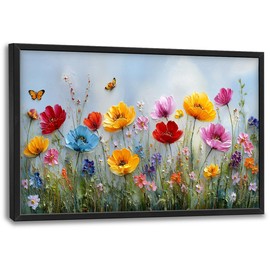 Large Wall Art For Living Room Wildflower Canvas Wall Decor Flower Pictures Floral Paintings Prints Big Textured Artwork Framed Modern Decorations For Living Room Office Bedroom Bathroom Gifts 36" x 24"