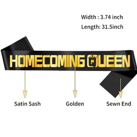 Homecoming King and Homecoming Queen Sashes - Homecoming Party Prom Sashes School Party Accessories, (Black + Gold)