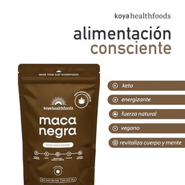 KOYA Maca Negra En Polvo 500 g | Perfil Terroso Con Notas Dulces Y Maltosas | Sin Gluten | Vegano Y Keto | Sin Azúcares Añadidos | Para Batidos, Bebidas Y Repostería | Maca Negra 100% Pura