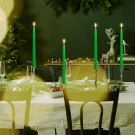 10 Inch Green Twisted Taper Candles Set for Christmas and Spring, Unscented Dripelss Candlesticks for St. Patrick's Day Holiday Party Decoration