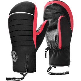 KUTOOK M(SF501) Ski Gloves Men Women Mittens Winter Snowboard Gloves Warm Waterproof for Ski Snowboard Winter Outdoor Activities Black and Red