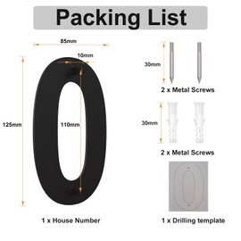 Black Brushed Modern House Number -125mm Height - Made of Solid 304 Stainless Steel, Floating Appearance and Easy to Install (Number 0 Zero)