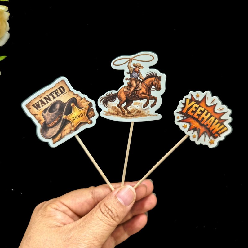 ALISSAR 36 Pcs Western Cowboy Cupcake Toppers, Birthday Party Decor