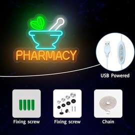Letreros de neón de farmacia para decoración de pared, letreros LED de neón para farmacia, regalos de arte de pared para papá, luz de neón alimentada 
