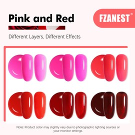 FZANEST Red Hot Pink Builder Nail Gel Kit 6 Colors Rubber Base Builder Gel For Nail Strengthener Extension Blood Cherry Red Burgundy Gel Polish Nail Art Design Soak Off Uv LED Gel