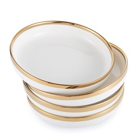 KeyChefLAB 8.25-Inch Porcelain Ceramic Deep Dish Plates for Kitchen, White Serving Bowls for Pasta Salad Noodle Poke Soup Cereal Fruit Bowl (Set of 4)
