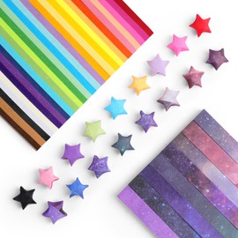OFFCUP Origami Star Paper Strips, Pack of 1080 Lucky Star Paper Strips, 27 Colours, Crafts, Stars Paper, Rainbow Colour and Starry Sky Pattern, Origami Paper for Crafts, Decoration