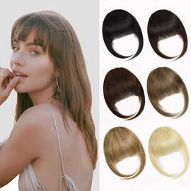 Rose bud Bangs Hair Clip in Bangs Remy Human Hair Extensions Flat Face Fringe Bangs Human Hair Pieces for Women Light Brown