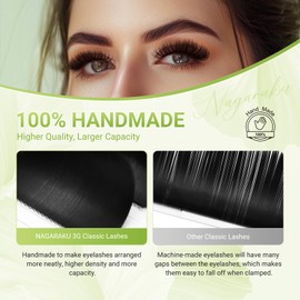 NAGARAKU Classic Lashes D Curl 0.07 Individual Eyelash Extensions Upgraded 3rd Generation Luxury Collected Soft Natural Single Lashes 16 Rows Matte Black 8mm Length