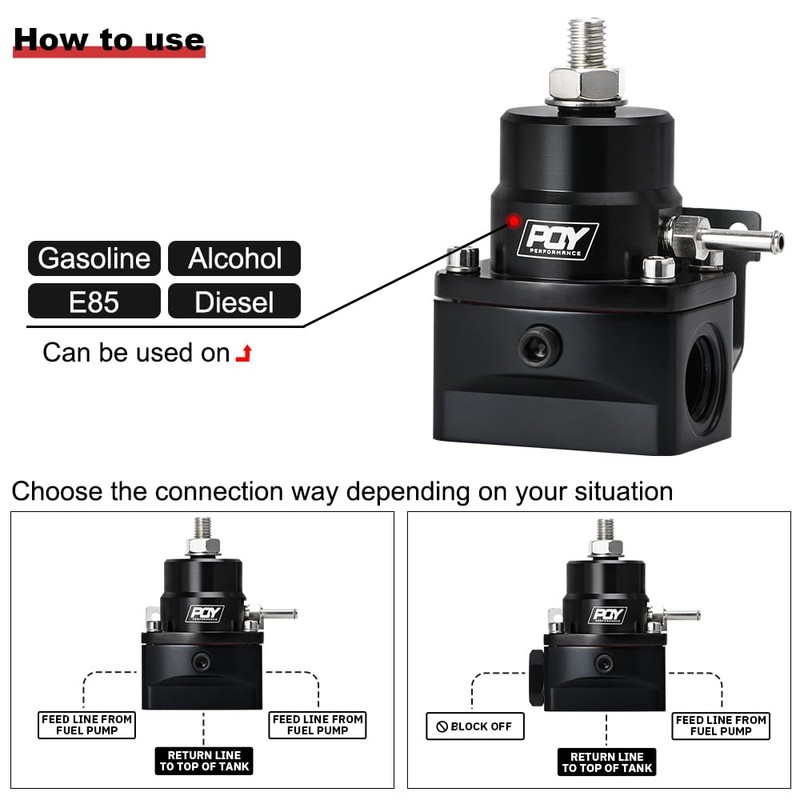 PQY Adjustable EFI Fuel Pressure Regulator Kit 3-70PSI with AN8