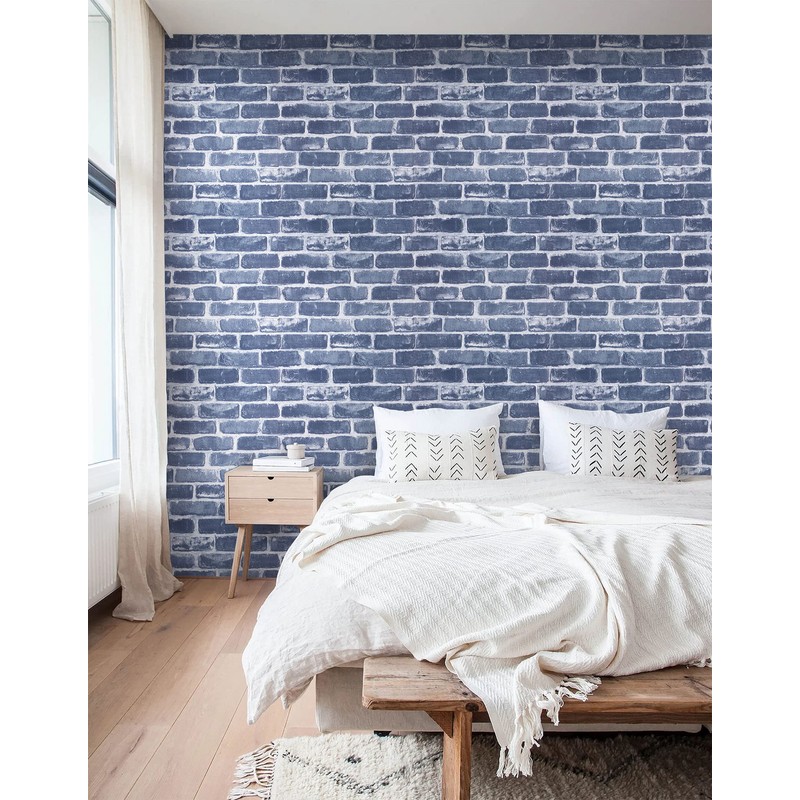 Timeet Blue Brick Wallpaper Peel and Stick Wallpaper 17.7" x