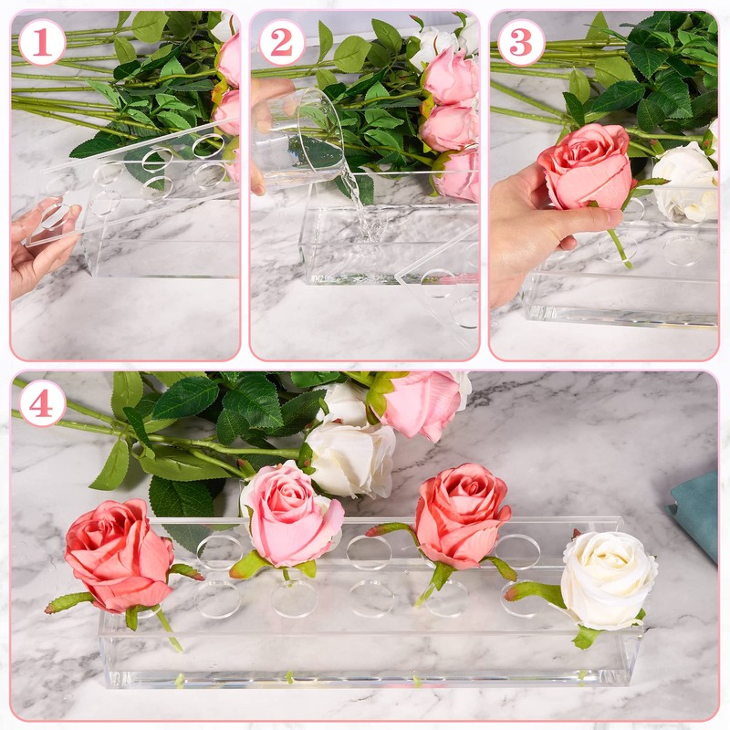 2 Pieces Acrylic Flower Vase Rectangular - Clear Floral Centerpiece