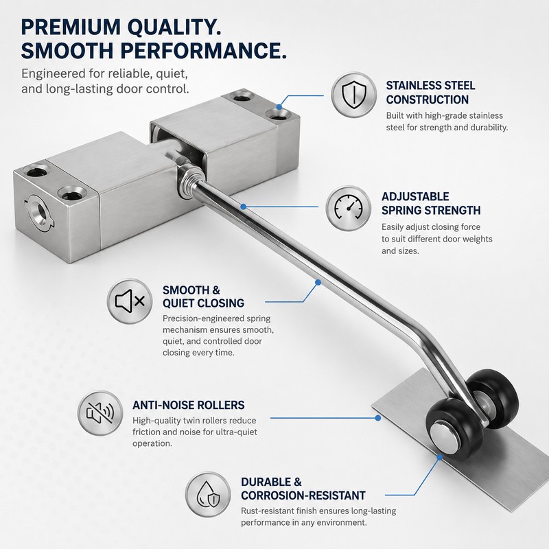Adjustable Spring Door Closer for Interior Doors – Stainless Steel