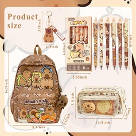 CYGMRFH Capybara Backpack Children's Cartoon School Bag School Pencil Case & Key Ring Set Erasable Pens Cartoon Animal Pen Holder Pencil Case Kids School Supplies Book Bag Gift