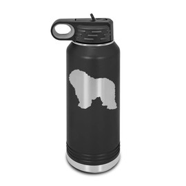 Polish Lowland Sheepdog Laser Engraved Water Bottle Customizable Polar Camel Stainless Steel with Straw - Dog Canine pet Black 32 oz