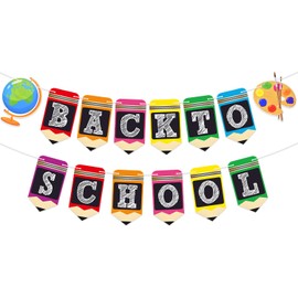 Welcome Back to School Banner Decorations - Colorful Pencil-Shaped Garland Bunting Banner for Classroom Teacher Office Home Decor, Festive First Day of School Party Favors