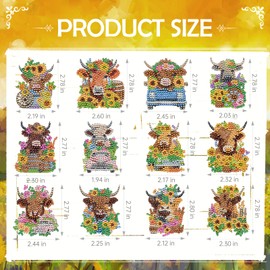 Highland Cow Diamond Art Magnets Refrigerator - 12 PCS Diamond Painting Fridge Magnet Kit DIY Gem Art Set for Adults Beginners Cow Lover Home Aesthetic Decor Christmas Birthday Gift