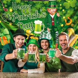 Large Happy St. Patrick's Day Banner, St. Patricks Day Decorations St Patricks Day Backdrops for Photography, Shamrock Banner for Irish Party Home Outdoor Supplies Décor